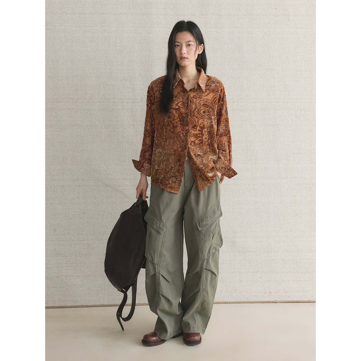 Ladies Embroidered Velvet Blouse with Paisley Pattern and Sequins Amarae