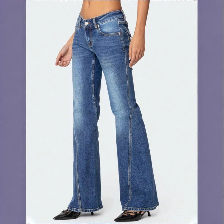 Ladies High-Waisted Vintage Flared Jeans with Slim Hip Section and Vertical Seam Amarae