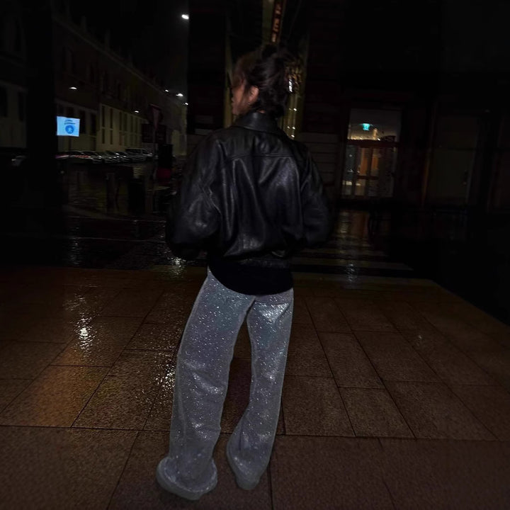 Ladies elegant leather jacket with relaxed fit and practical pockets Lune London