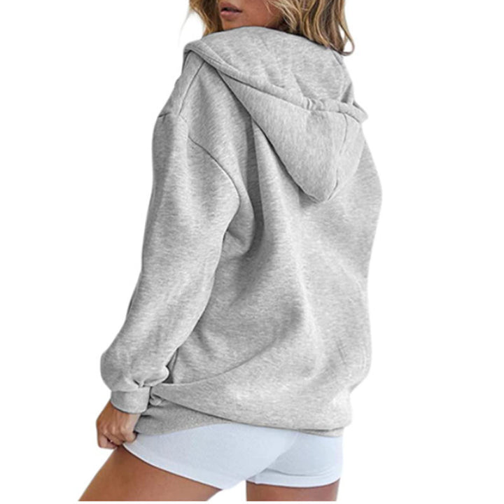 Ladies oversized hoodie sweatshirt with zipper closure and practical side pockets Lune London