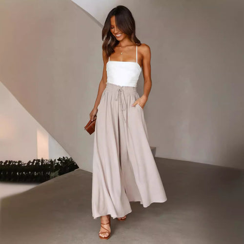 Maxi skirt women with elastic waistband and side pockets