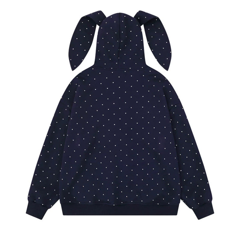 Women’s hoodie with bunny ears, all-over polka dots and full zipper Amarae