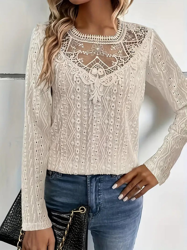 Elegant blouse for women with lace inserts and a detailed hole pattern Lune London