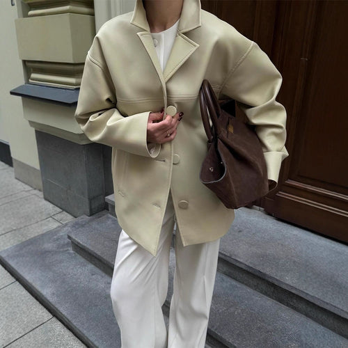Women Boxy Oversized Blazer Jacket made of vegan leather imitation with dropped shoulder Amarae