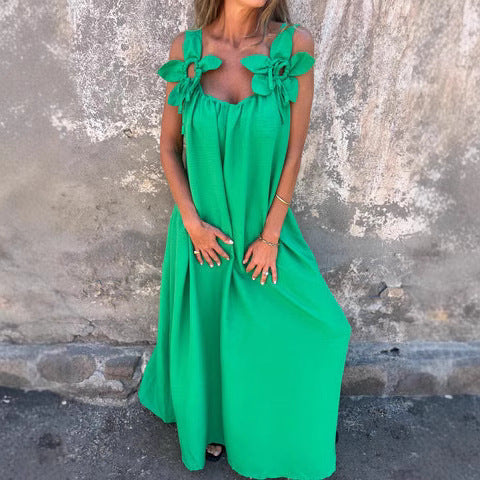 Fluid maxi dress for women with decorative ties at the shoulders Lune London