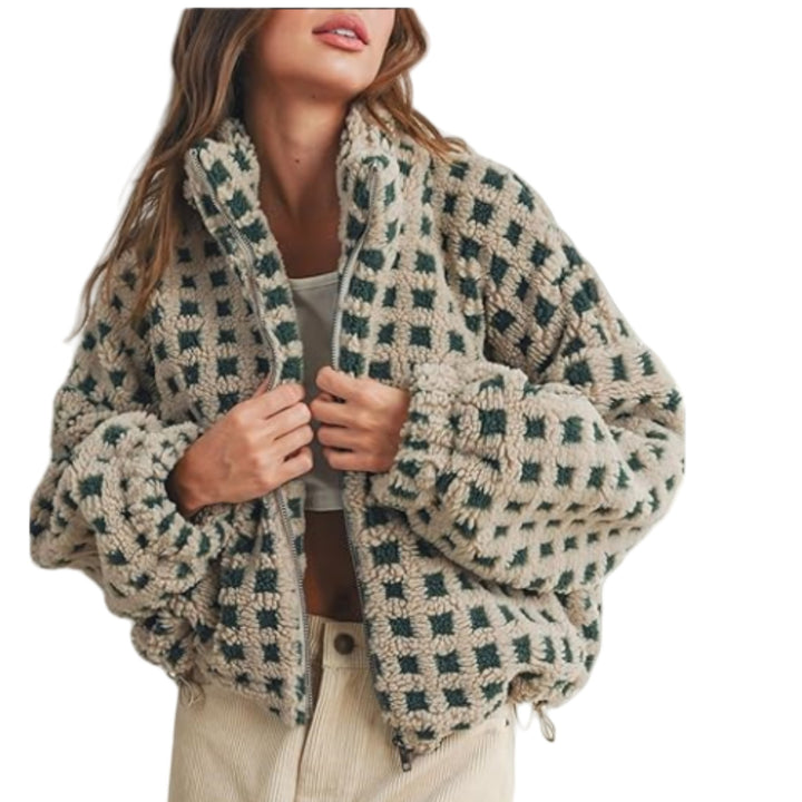 Dames veste en polaire douillette avec motif coloré et col montant Chic & Stil