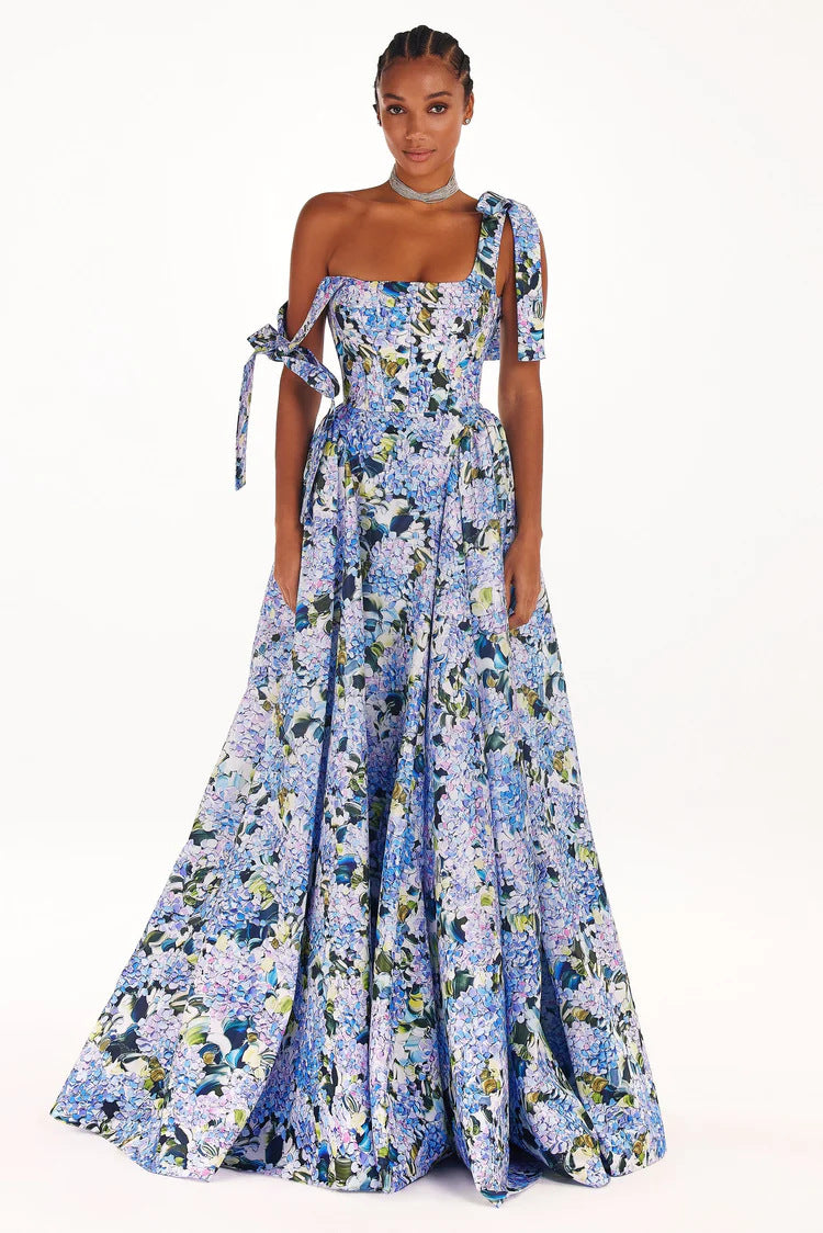 Women's Elegant Maxi Dress with Off-Shoulder Straps and Floral Print