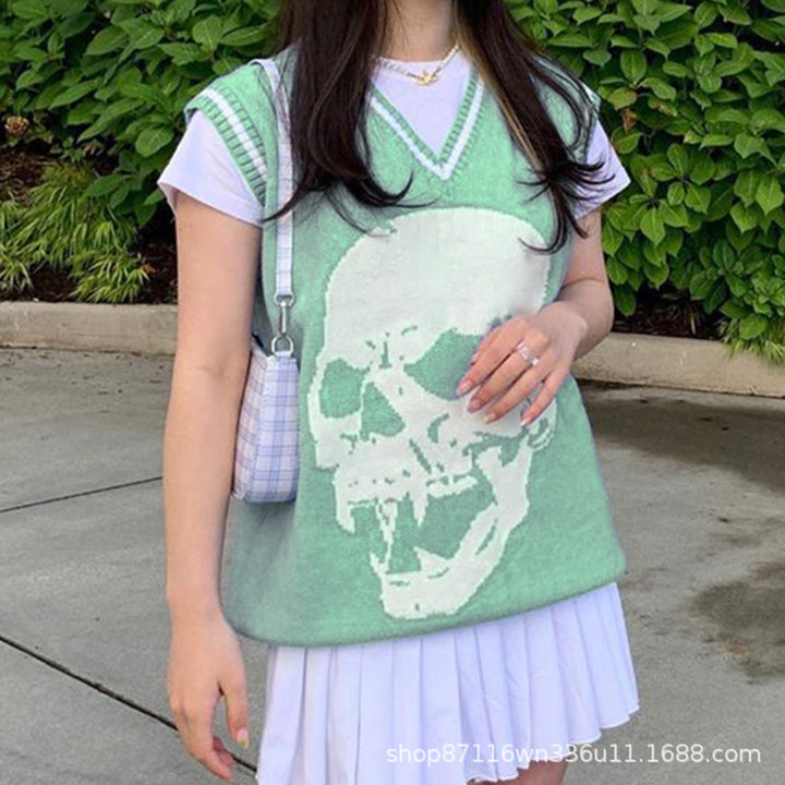 Sustainable knit sweater for women with skull pattern Lune London