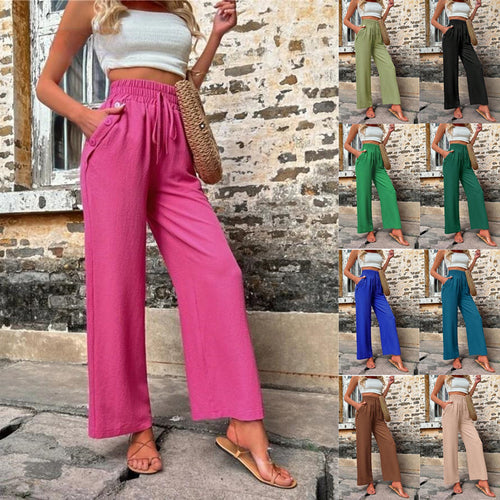 Women Stylish Leisure Pants with Elastic Waistband and Side Pockets Amarae