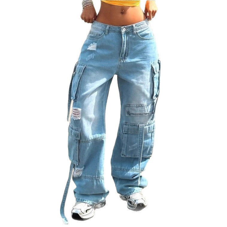 Women's cargo jeans in a wide baggy cut with multiple cargo pockets Amarae