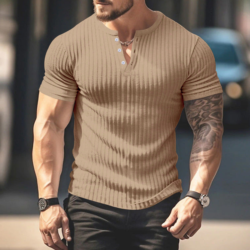 Men's Short Sleeve Henley T-Shirt with Textured Design Amarae