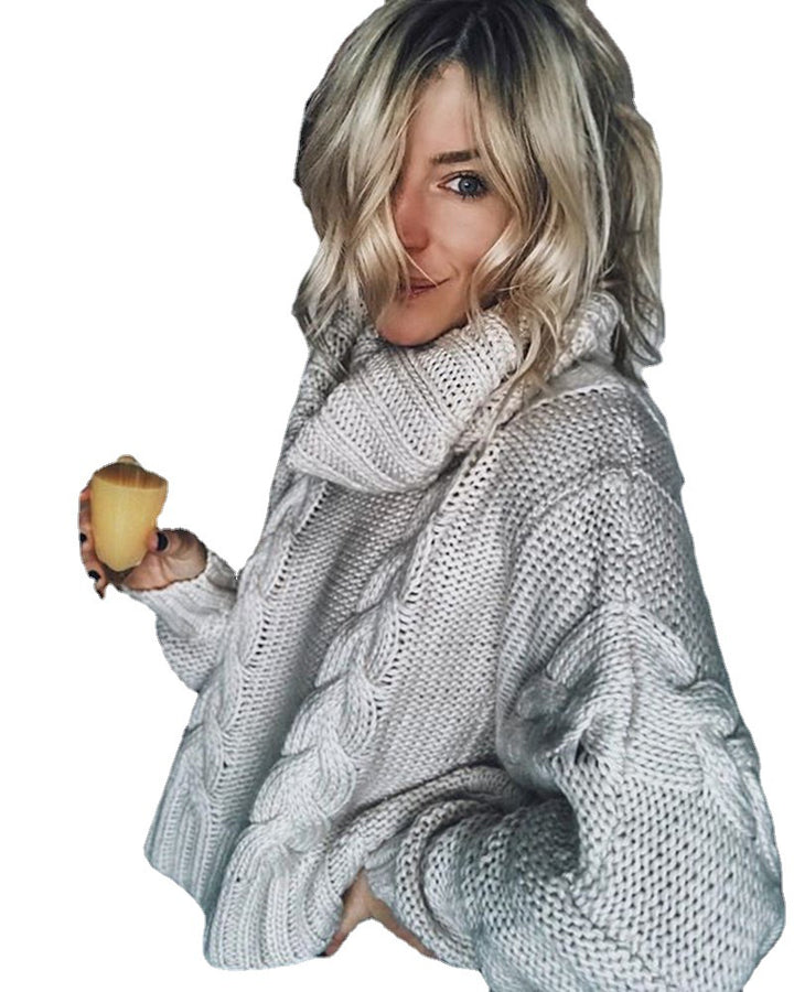 Chunky knit sweater for women with decorative raised pattern and high collar Lune London