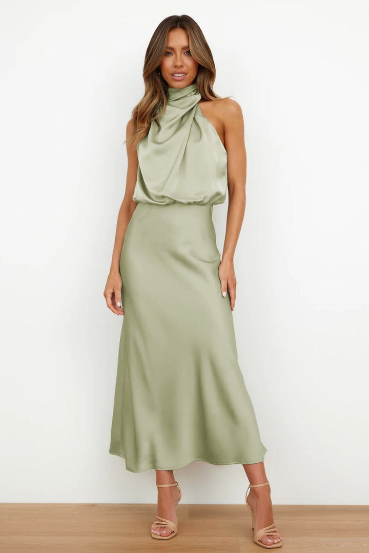 Lune London | Elegant midi dress with asymmetric round neckline