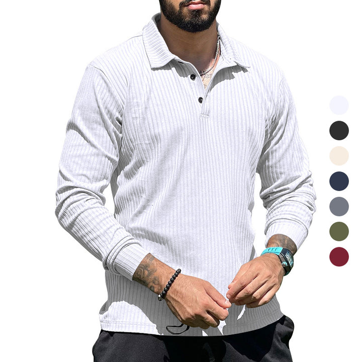 Long knit pullover for men with structured design and button placket Lune London
