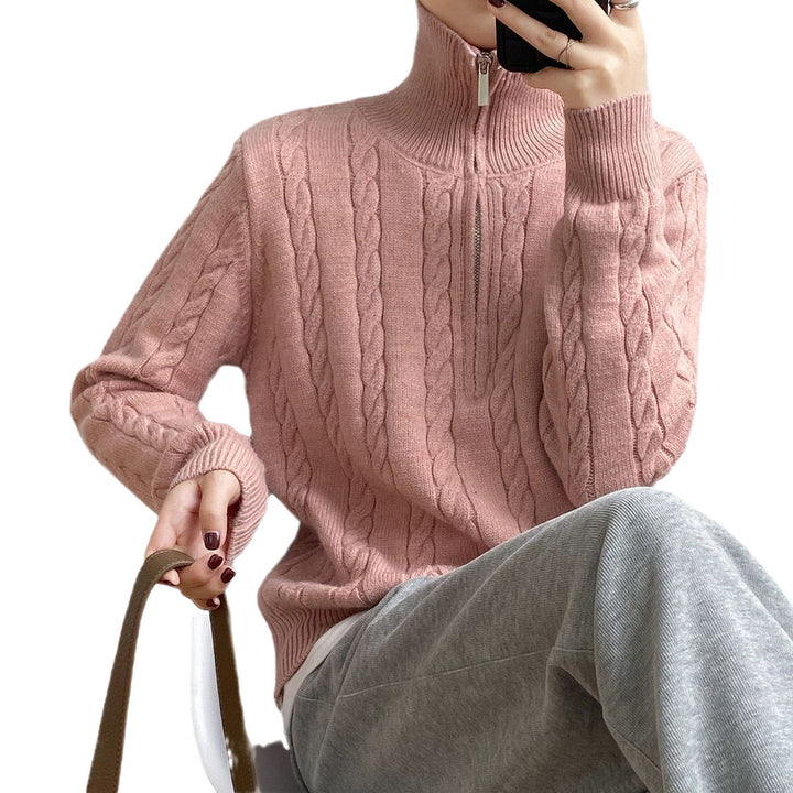 Pull en tricot pour femmes avec design en torsades et col montant moderne Chic & Stil