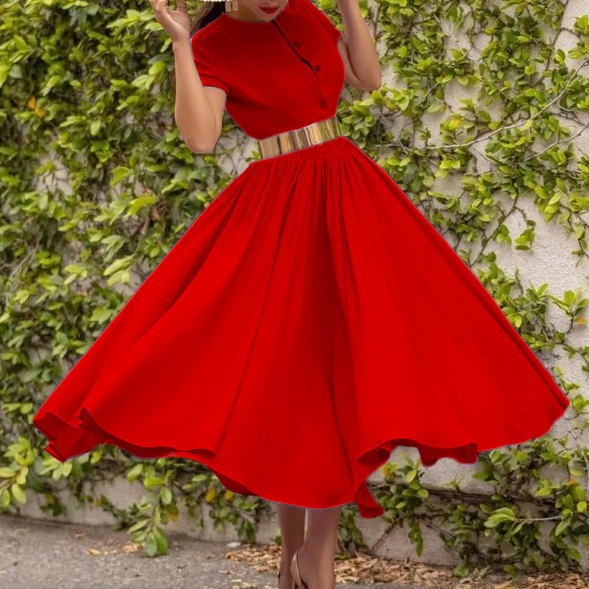 Ladies Elegant Maxi Dress with Buttoning and Glamour Chic Belt