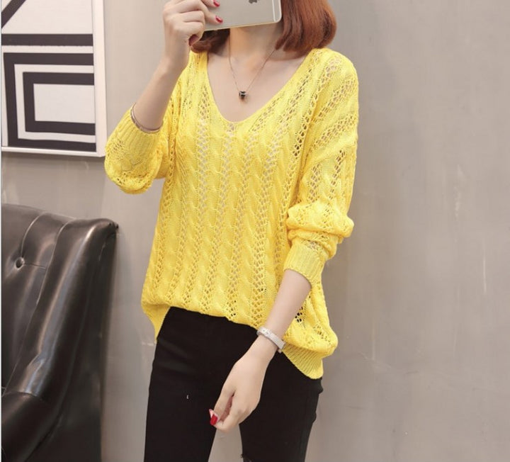 Pull en maille décontracté pour femme avec col en V et structure en dentelle fine Chic & Stil