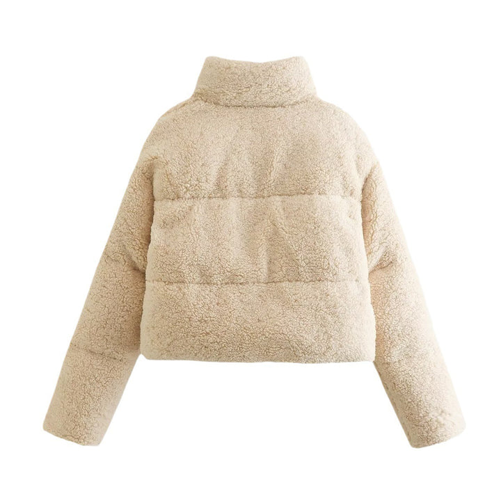 Ladies cropped teddy coat comfortable with high collar and side pockets Lune London