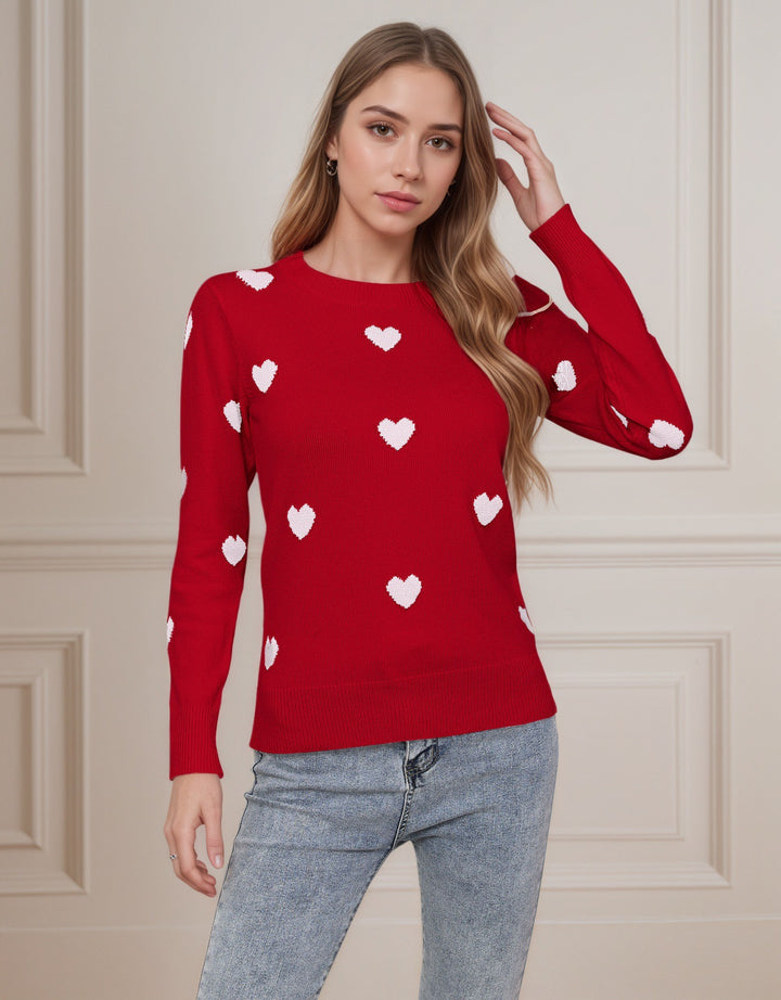 Pull en tricot pour dames avec motif cœur et texture fine Chic & Stil