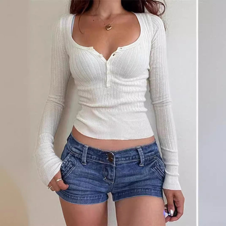 Women's fitted long sleeve top with elegant rib design Lune London