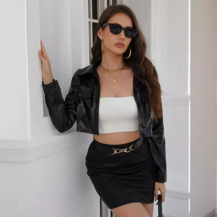 Short faux leather jacket for ladies Amarae