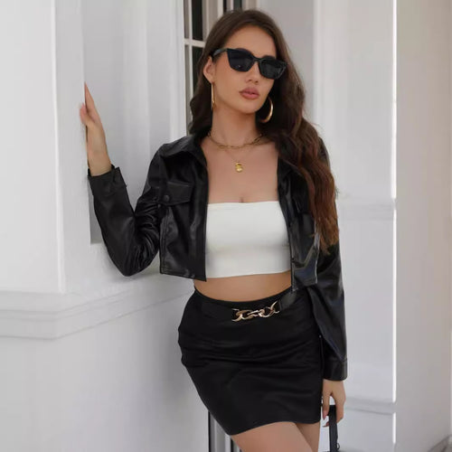 Short faux leather jacket for ladies Amarae