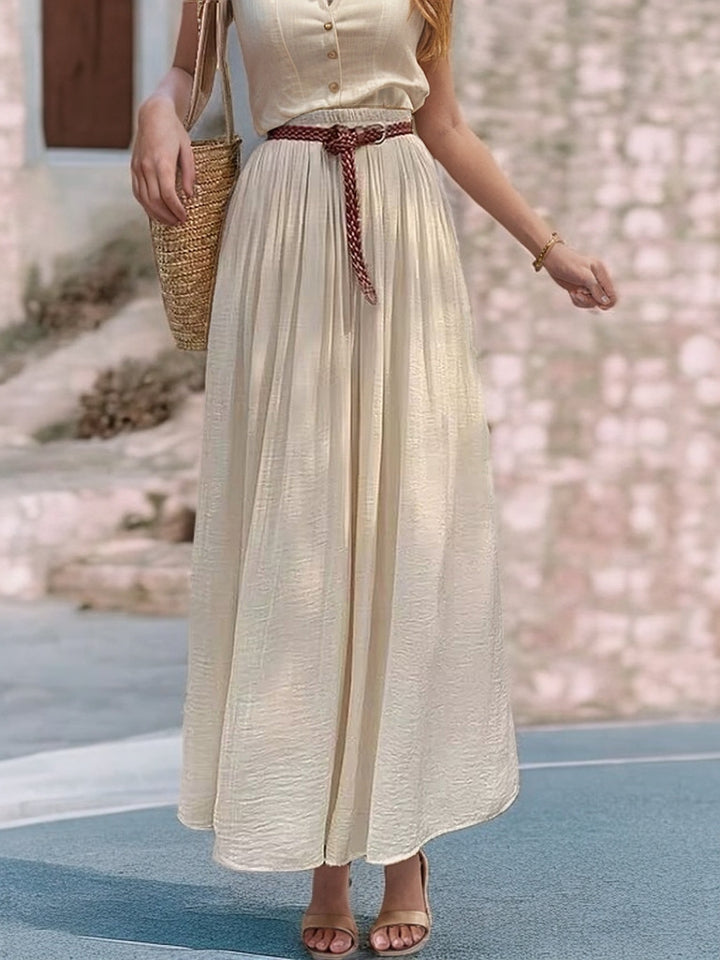 Long Maxi Dress for Women with Elastic Belt and Fluid Fabric Lune London