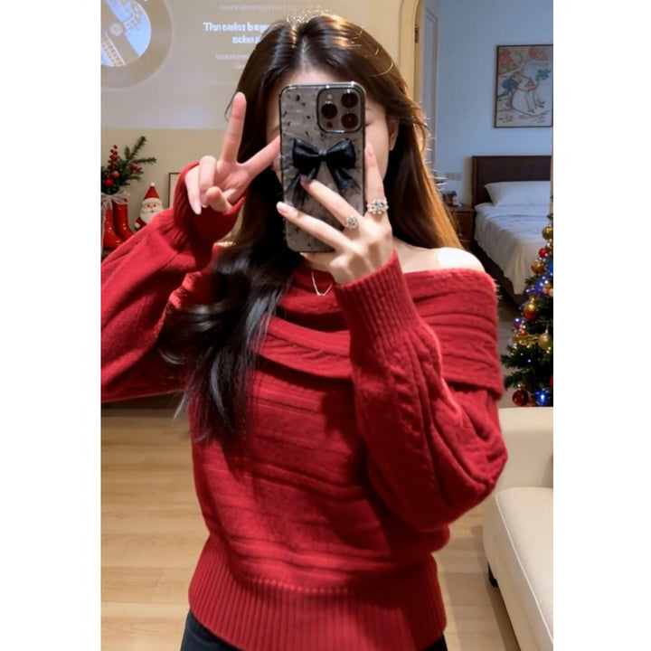 Pull en maille côtelée à épaules dénudées pour femmes Chic & Stil