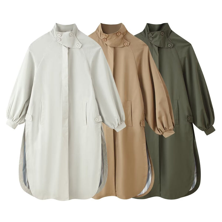 Women's coat with stand collar, balloon sleeves and side slits Amarae