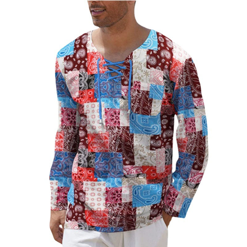 Long sleeve shirt for men with a unique lace detail and a creative patchwork pattern Lune London