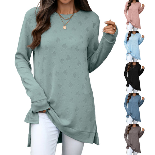 Ladies casual long sleeve tunic with woven pattern Amarae