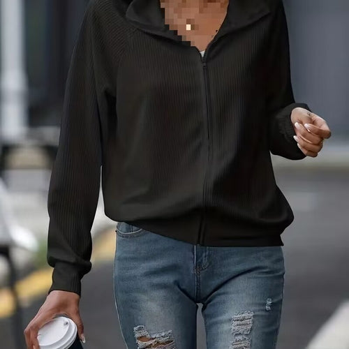 Sporty zip jacket for women with ribbed structure and elegant high collar Amarae