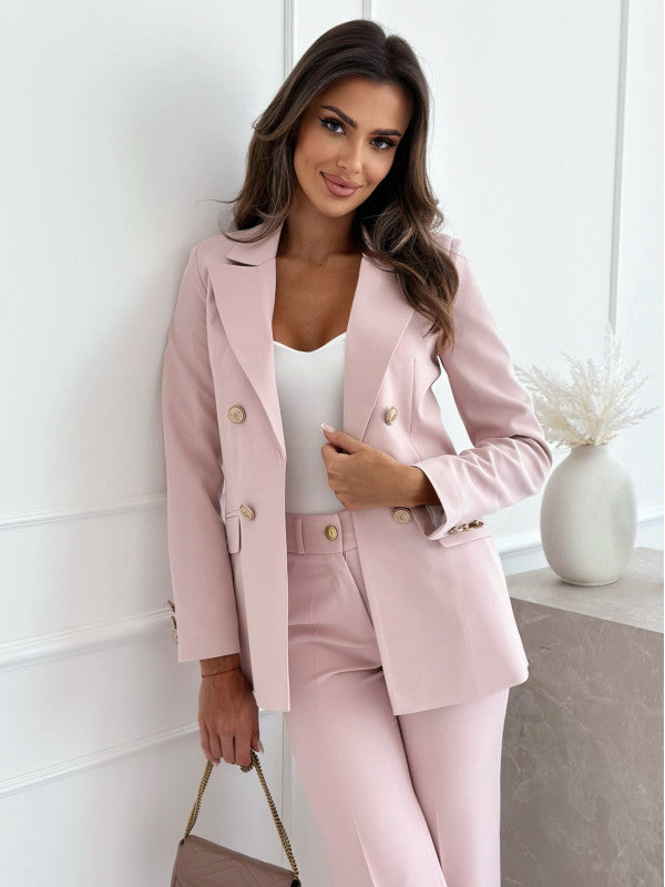 Elegant double-breasted blazer for women with gold buttons Lune London