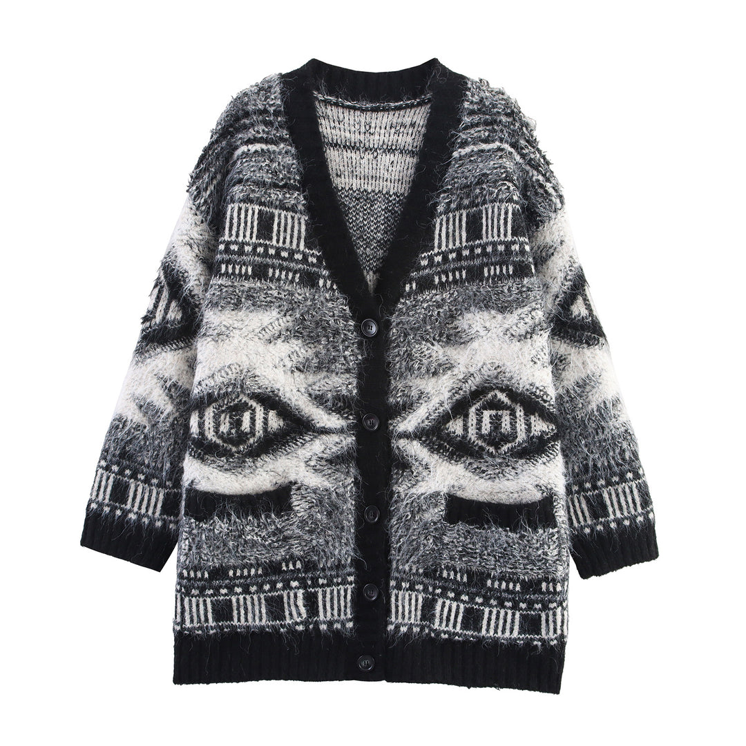 Ladies Long Sleeve Patterned Gilet with Button Placket Lune London