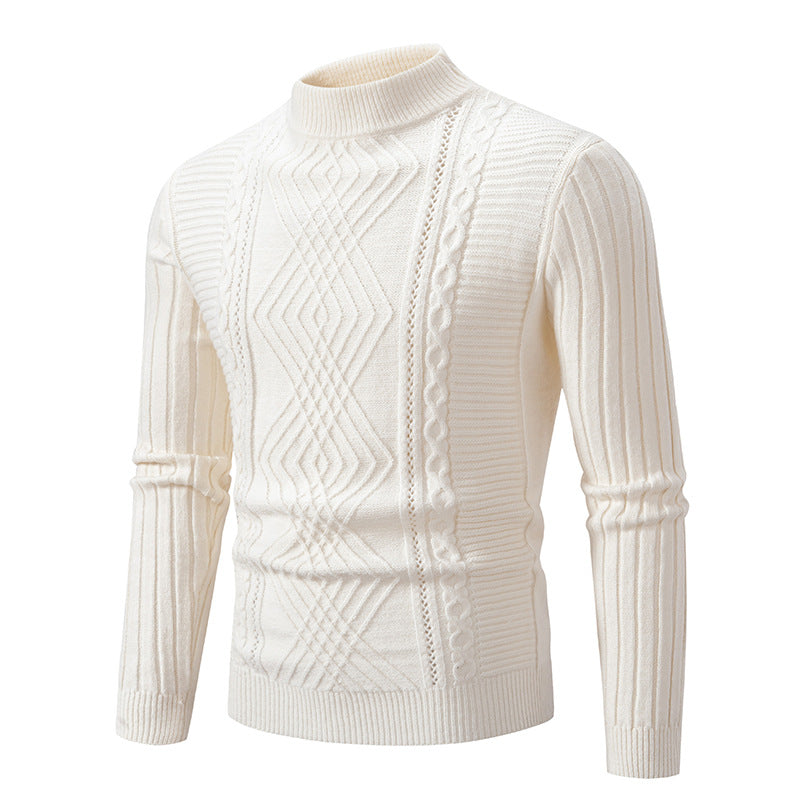Men's elegant knitted sweater with a modern cable design and a high collar Lune London