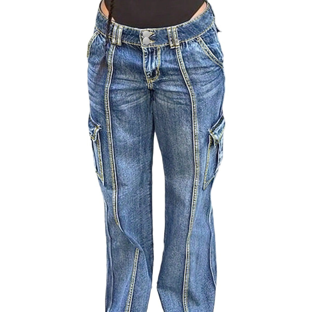 Women's high-waisted cargo jeans with vertical decorative seams and wide leg Amarae