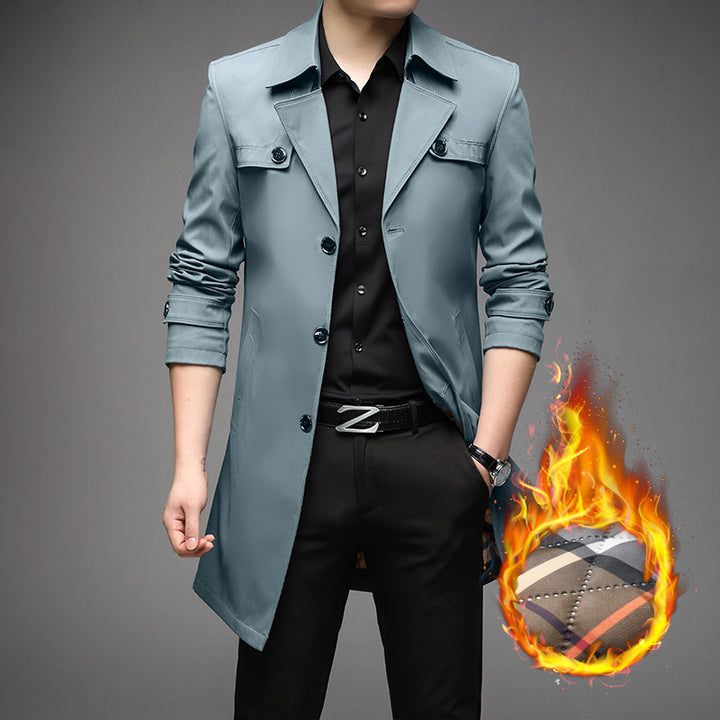 Men's Light Trench Coat with Tailored Fit, Chest Pockets and Adjustable Sleeve Straps Amarae