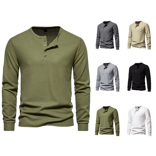 Long sleeve men's T-shirt with button placket and textured design Amarae