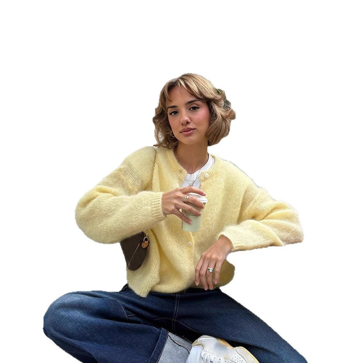 Women's Fluffy Short Jacket made of Mohair Mix with Round Neck and Boxy Silhouette Amarae
