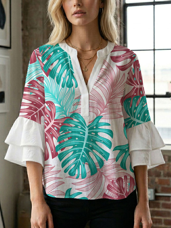 Women's blouse shirt with voluminous sleeves and creative print design Lune London
