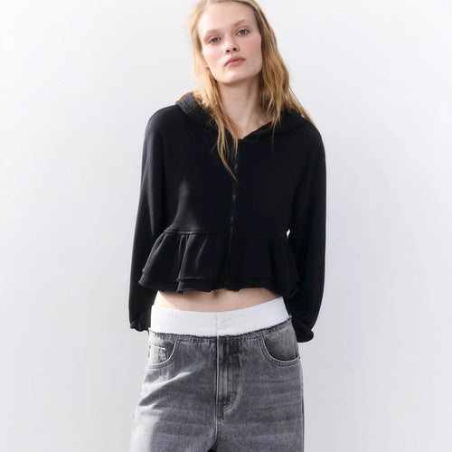 Cropped hoodie for women with a playful ruffle design Amarae