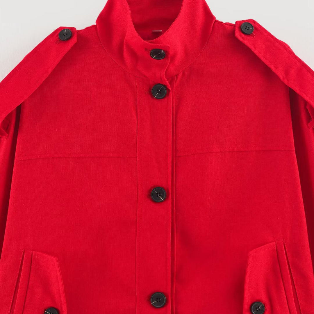Women's short utility-style jacket with stand-up collar and shoulder patches Amarae