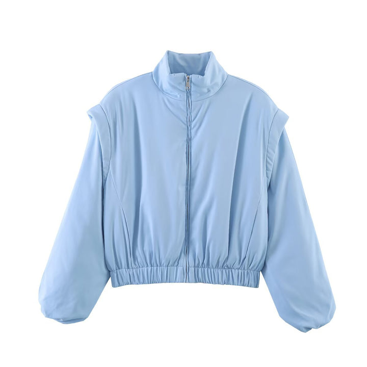 Women's cropped blouson jacket with high stand-up collar, elastic hem, and voluminous sleeves Amarae