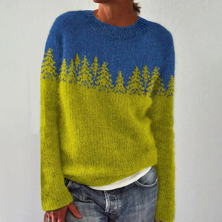 Pull femme confortable avec motif de paysage vibrant Chic & Stil
