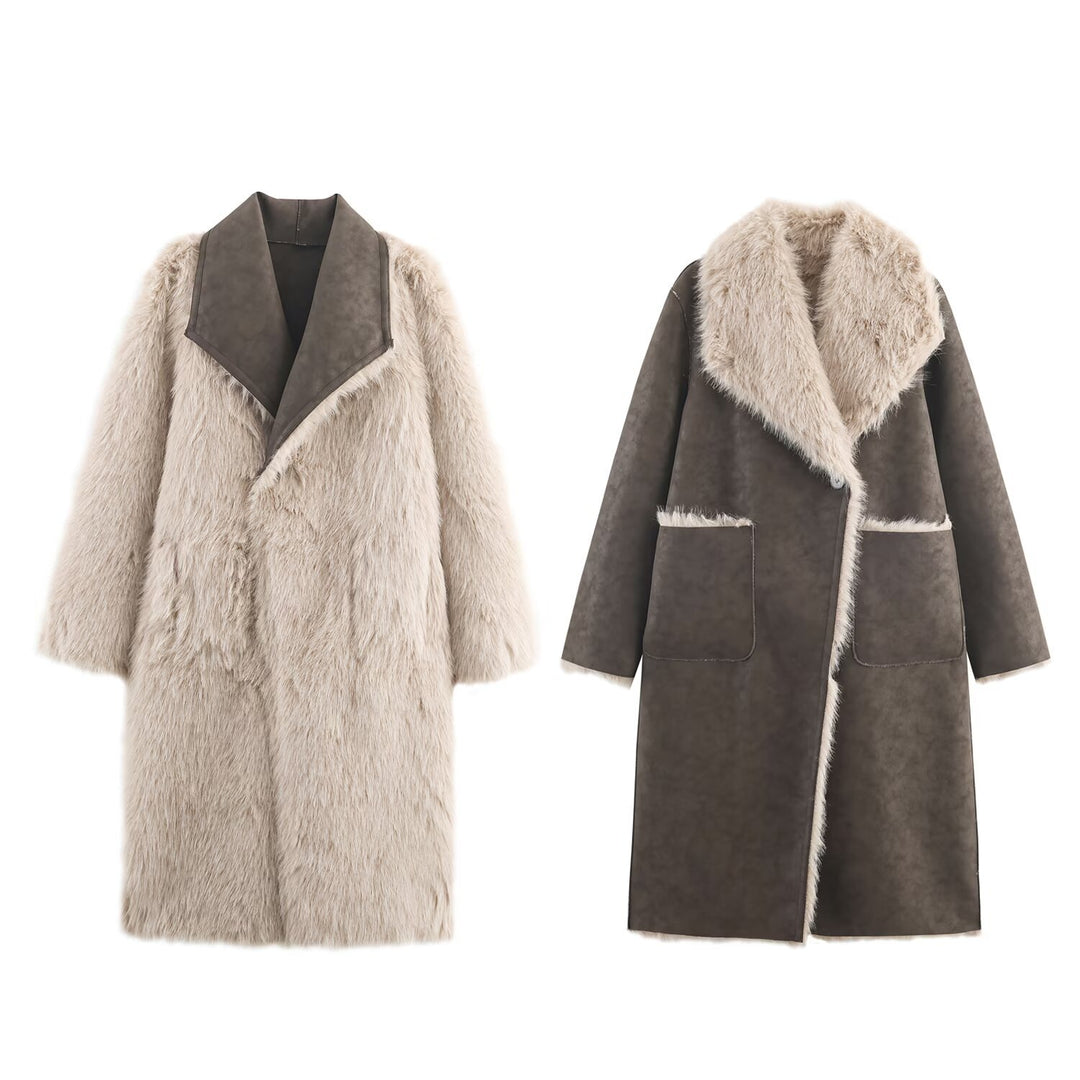 Manteau en fourrure synthétique élégant pour femmes avec revers élégant Chic & Stil