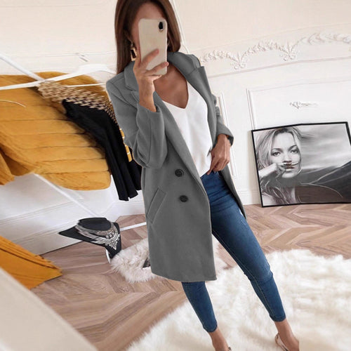 Blazer long élégant et chaud pour femmes avec patte de boutonnage double Chic & Stil