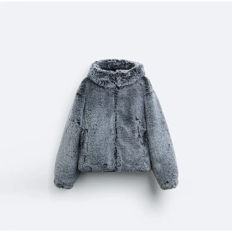 Ladies plush teddy jacket with high collar and practical pockets Lune London