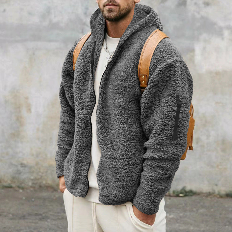 Men's winter fleece jacket with practical hood and soft premium material Lune London