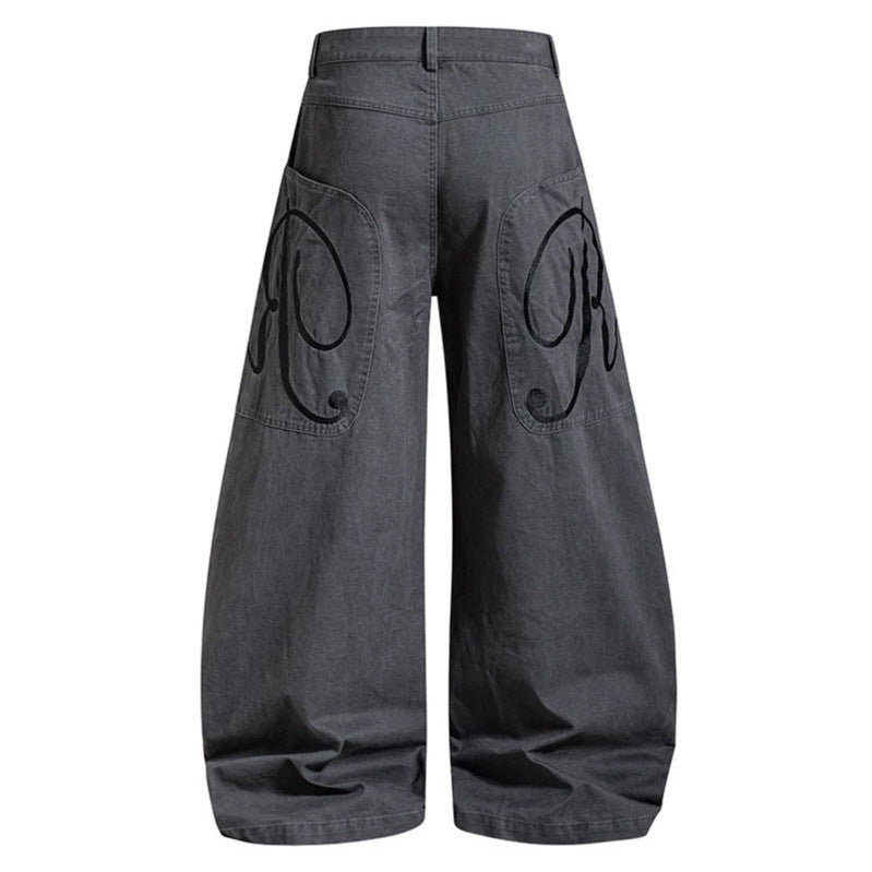 Women's Wide Denim Palazzo Pants with Balloon Hem and Attached Logo Pockets Amarae