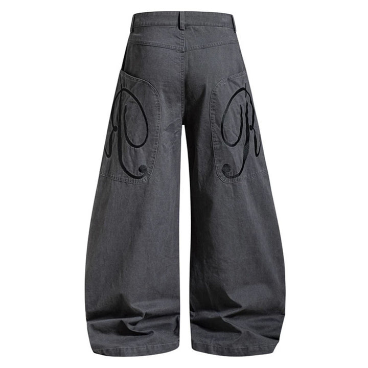 Women's Wide Denim Palazzo Pants with Balloon Hem and Attached Logo Pockets Amarae